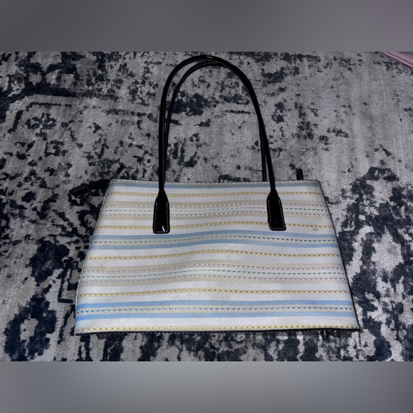 Kate Spade New York Striped Canvas Tote Bag Pastel Multi Black Handles - Picture 3 of 5